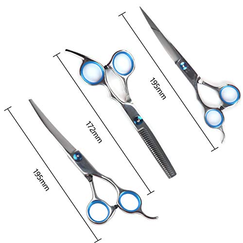 RCruning-EU Tijeras de Perro Set Stainless Steel Scissor with Combs Trimmer Kits Kit de Peluquería Canina Perros y Gatos for Perros Gatos Mascotas-Black