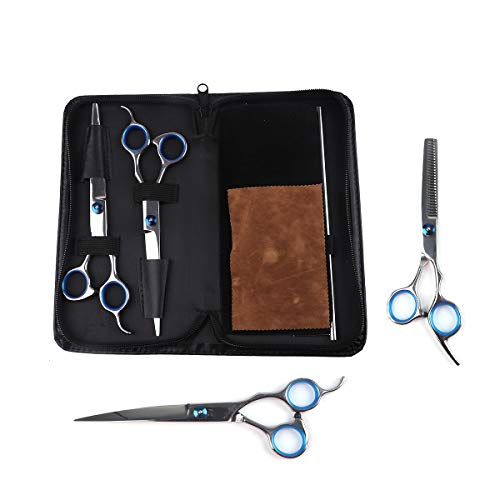 RCruning-EU Tijeras de Perro Set Stainless Steel Scissor with Combs Trimmer Kits Kit de Peluquería Canina Perros y Gatos for Perros Gatos Mascotas-Black