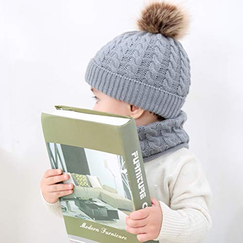 Rehomy 2Pcs Bufanda de Gorro de Punto para Niños Pequeños Gorro de Invierno Cálido con Bufanda de Bucle Circular para 0-2 Años de Edad Niña Niño Bebé