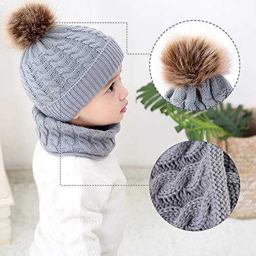 Rehomy 2Pcs Bufanda de Gorro de Punto para Niños Pequeños Gorro de Invierno Cálido con Bufanda de Bucle Circular para 0-2 Años de Edad Niña Niño Bebé