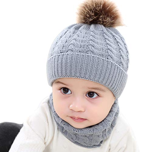 Rehomy 2Pcs Bufanda de Gorro de Punto para Niños Pequeños Gorro de Invierno Cálido con Bufanda de Bucle Circular para 0-2 Años de Edad Niña Niño Bebé