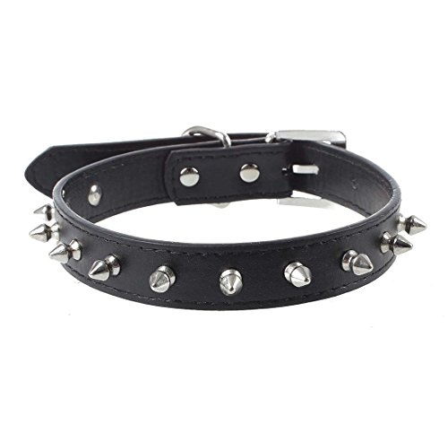 RETYLY Collar Cuero PU Polipiel Espina Pinchos Punky Ajustable para Perro Negro