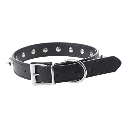 RETYLY Collar Cuero PU Polipiel Espina Pinchos Punky Ajustable para Perro Negro