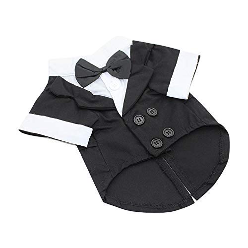 Reuvv Mascota Perro Disfraz Traje Ropa Apparel Smoking Transpirable Moda para Grande Mediano Perros Pequeños Gato Ropa Boda Fiesta - Negro, Small