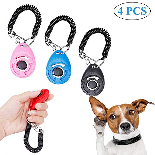 Ritte Clicker para Adiestramiento Perro, 4 Piezas Clicker para Perros, Clicker de Entrenamiento Profesional ABS con Brazalete En Espiral para Perros, Gatos, Caballos (4 Colores)