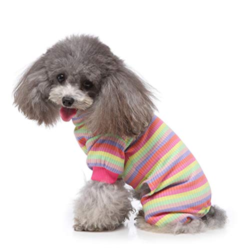 Roofeel Perro de rayas jama mono, ropa para perros medianos y grandes, flexible, transpirable, suave algodón rosa S