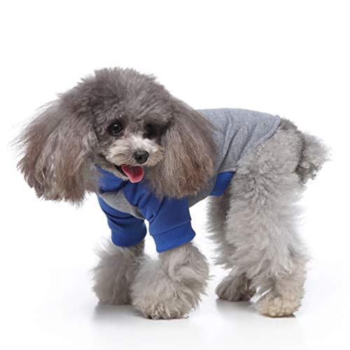 Roofeel - Pijama a rayas para perros de talla pequeña, algodón puppy, chándal con sudaderas Outfits Cosy Soft Leisure Pet Cat Doggy Apparel azul L