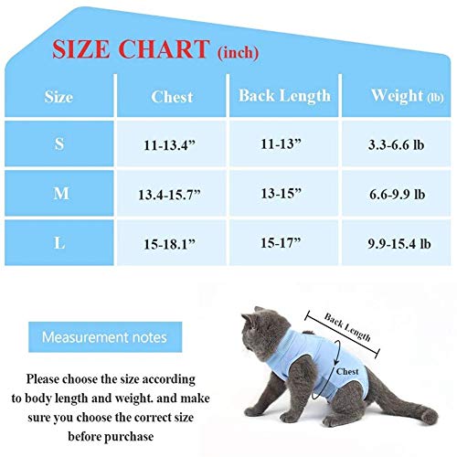 Ropa para Gatos Pequeños Camisetas para Perros Chaleco para Perro después de la cirugía Perro quirúrgico Chaleco Gato recuperación Traje Blue,L