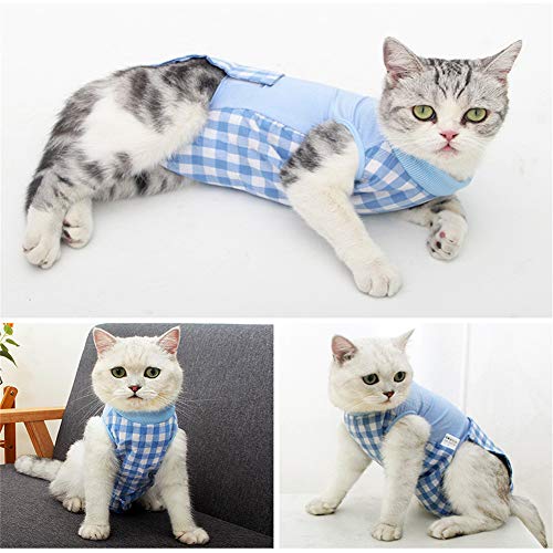 Ropa para Gatos Pequeños Camisetas para Perros Chaleco para Perro después de la cirugía Perro quirúrgico Chaleco Gato recuperación Traje Blue,L