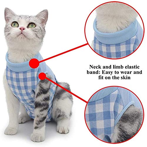 Ropa para Gatos Pequeños Camisetas para Perros Chaleco para Perro después de la cirugía Perro quirúrgico Chaleco Gato recuperación Traje Blue,L