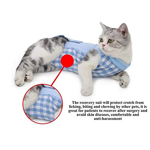 Ropa para Gatos Pequeños Pijamas para Perros Pequeños Abrigos de Gato para Mascotas Traje quirúrgico para Perro después de castrar Blue,L