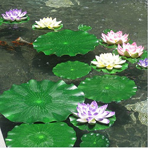 ROSENICE Decoración tanque Hoja loto decoración Flotante piscina agua Hoja loto acuario estanque 18CM 10pcs (verde)