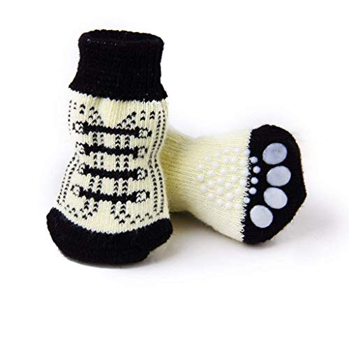 Runfon - Calcetines antideslizantes con diseño de cordones para perro pequeño, diseño de huellas dactilares