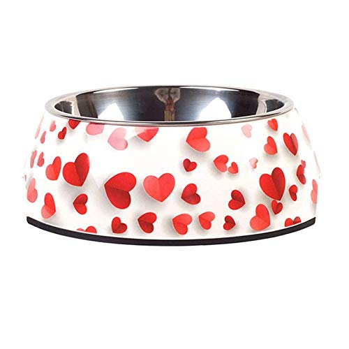 SDSQSCL Comedero Perro Gato,Antideslizante Material Acero Inoxidable Duradero Pet Food Bowl/Recipiente De Alimentación/Tazón De Agua,Lindo Rojo Corazón De Melocotón Imprimir La Forma Más Fácil De L