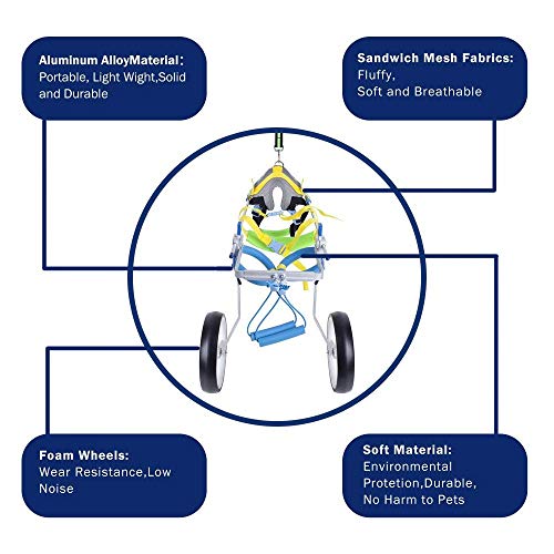 SehrGo Silla de ruedas para perros ajustable, Altura de cadera 7"-20", Peso de 8 a 55 lb, Rehabilitación de patas traseras, Carro para perros de 2 ruedas (M)