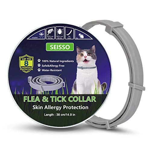 Seisso Collar Antiparasitos Gatos contra Pulgas,Garrapatas y Mosquitos,Tamaño Ajustable e Impermeable