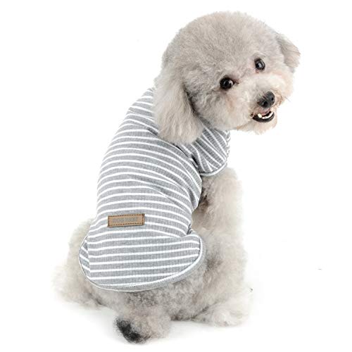 SELMAI Camisetas para Perros Pequeña Camiseta para Gatos Moda Rayas Suave Algodón Manga Corta Camiseta sin Mangas para Niñas Niños Cachorro Yorkshire Terrier Chihuahua Ropa Primavera Verano Gris L