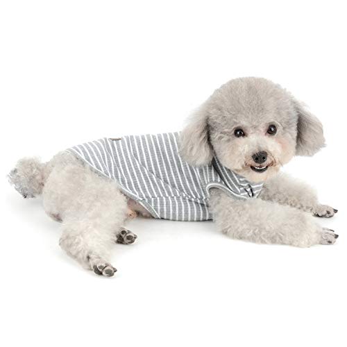 SELMAI Camisetas para Perros Pequeña Camiseta para Gatos Moda Rayas Suave Algodón Manga Corta Camiseta sin Mangas para Niñas Niños Cachorro Yorkshire Terrier Chihuahua Ropa Primavera Verano Gris L