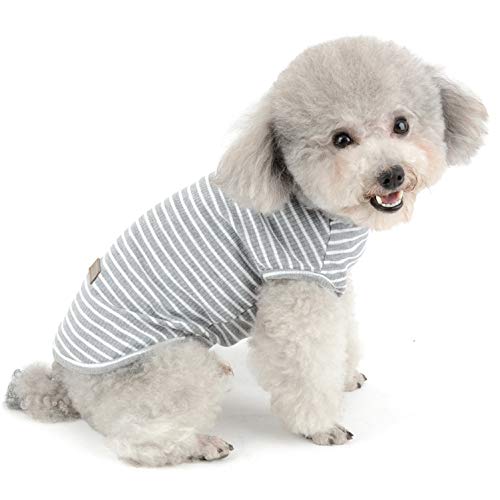 SELMAI Camisetas para Perros Pequeña Camiseta para Gatos Moda Rayas Suave Algodón Manga Corta Camiseta sin Mangas para Niñas Niños Cachorro Yorkshire Terrier Chihuahua Ropa Primavera Verano Gris L