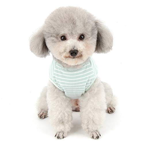 SELMAI Camisetas para Perros Pequeña Camiseta para Gatos Moda Rayas Suave Algodón Manga Corta Camiseta sin Mangas para Niñas Niños Cachorro Yorkshire Terrier Chihuahua Ropa Primavera Verano Verde S