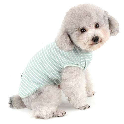 SELMAI Camisetas para Perros Pequeña Camiseta para Gatos Moda Rayas Suave Algodón Manga Corta Camiseta sin Mangas para Niñas Niños Cachorro Yorkshire Terrier Chihuahua Ropa Primavera Verano Verde S