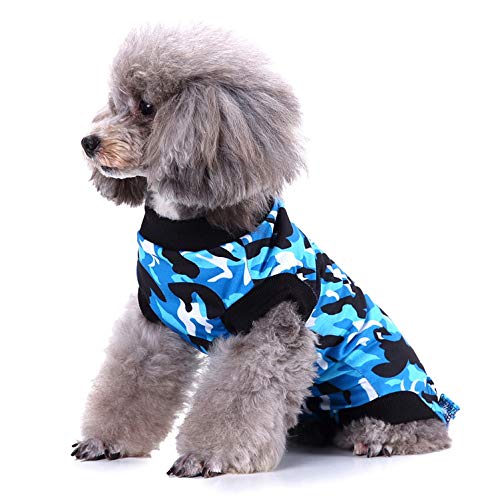 SELMAI Recuperación del Perro Alternativa de Cuello Traje de Cuerpo para Gato Cachorros Caninos Mascota Trajes de Recuperación Quirúrgica para Enfermedades De La Piel Heridas Moda Camuflaje BLU M