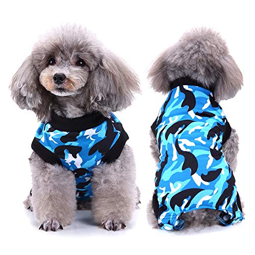 SELMAI Recuperación del Perro Alternativa de Cuello Traje de Cuerpo para Gato Cachorros Caninos Mascota Trajes de Recuperación Quirúrgica para Enfermedades De La Piel Heridas Moda Camuflaje BLU M