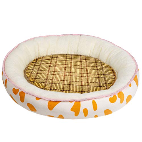 SimidunEUR Cama de Gatos y Perros Pequeños Redonda y Cálida Cama para Mascotas Cojín de Gato Lavable de Cama Lecho Ovalado，Amarillo Leche 2,S (40 * 30CM)