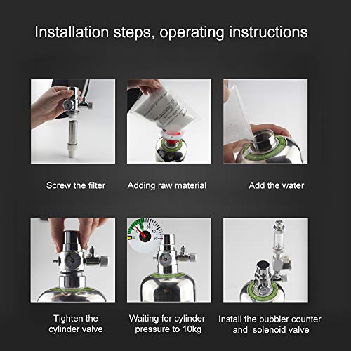 Sistema generador de CO2 Carbono, 2L Kit de Sistema de generador de CO2 Acuario Cilindro de Acero Inoxidable de CO2 con válvula solenoide Atomizador Reactor de dióxido de Carbono para Acuario