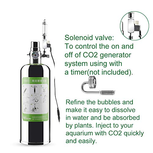 Sistema generador de CO2 Carbono, 2L Kit de Sistema de generador de CO2 Acuario Cilindro de Acero Inoxidable de CO2 con válvula solenoide Atomizador Reactor de dióxido de Carbono para Acuario