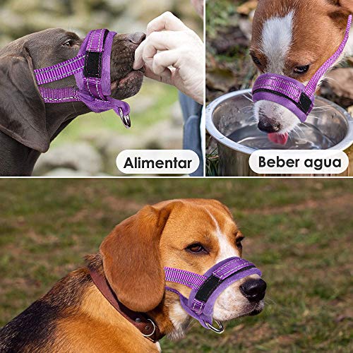 SlowTon Bozal para Perros, Lazo Ajustable, Acolchado Suave de Franela, bozales cómodos, Transpirables y Seguros de Ajuste rápido para Perros pequeños Masticar y ladrar (M, Morado)