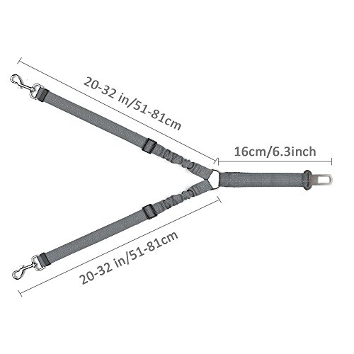 SlowTon Dog Dog Doble cinturón de Seguridad con Correa, sin enredo Pet Correa elástica Ajustable Tira Reflectante cinturón de Seguridad (Gris, Cinturón de Seguridad Doble del Perro)