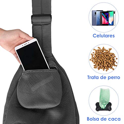 SlowTon Transportín para Perros Pet Carrier Dog Cat Hand Sling Carrier Bandolera Correa de Hombro Acolchada Ajustable Tote Bag con Bolsillo Delantero Outdoor Travel Puppy Carrier (Malla Gris)