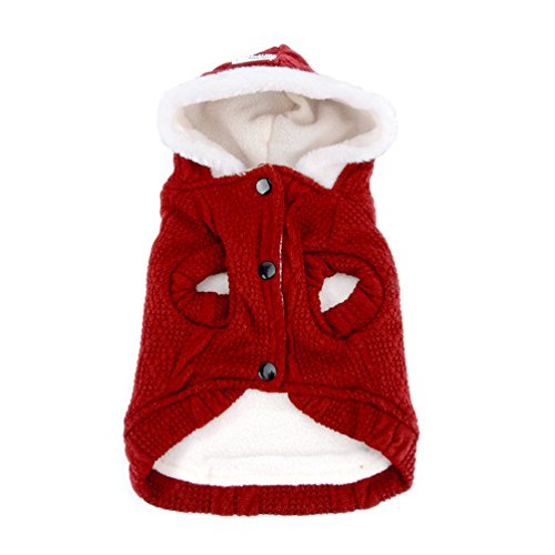 Smalllee_lucky_store - Jersey de punto para perro con capucha y capucha para perros pequeños, color rojo XL