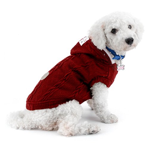 Smalllee_lucky_store - Jersey de punto para perro con capucha y capucha para perros pequeños, color rojo XL