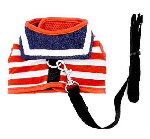 SMALLLEE_LUCKY_STORE Ropa para pequeños perros gatos conejos Diseño de rayas Sailor Juego de correa Arnés Chaleco malla acolchada plomo Rojo S