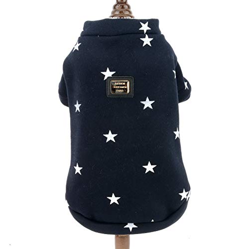 Smalllee_lucky_store - Sudadera de forro polar con estampado de estrellas, para perros pequeños, gatos, niño, niña, cuello redondo, abrigo de invierno y ropa para cachorros