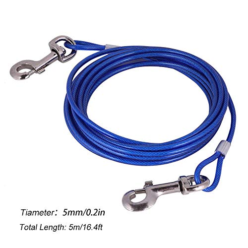 Smandy Correa para Perros, 16.4 pies Perro para Mascotas Cable para Atar Cable de Acero Largo Correa para Perros Cabezas Dobles Masticar Correa para Atar Resistente para Acampar al Aire Libre (Azul)