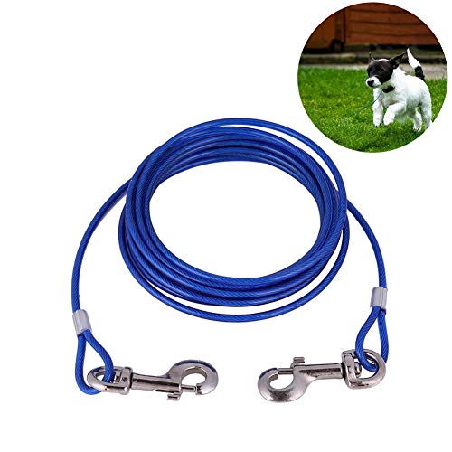 Smandy Correa para Perros, 16.4 pies Perro para Mascotas Cable para Atar Cable de Acero Largo Correa para Perros Cabezas Dobles Masticar Correa para Atar Resistente para Acampar al Aire Libre (Azul)