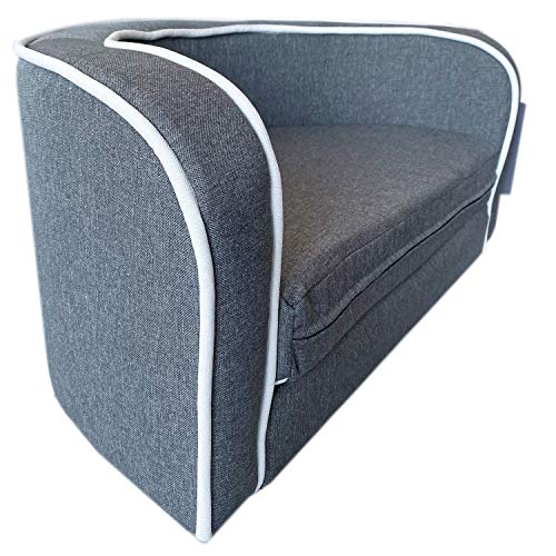 Sofá redondo para perros, elegante en color gris. Superficie de descanso redonda plegable (extraíble) de 60 cm de diámetro. Estructura de marco de madera estable de 77 x 37 cm.