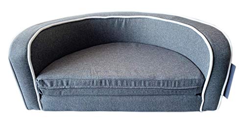 Sofá redondo para perros, elegante en color gris. Superficie de descanso redonda plegable (extraíble) de 60 cm de diámetro. Estructura de marco de madera estable de 77 x 37 cm.