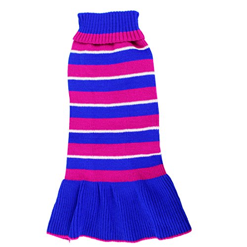 Sourcingmap – Acanalado Cuff Punto Mascotas Vestido Jersey, Mediano, Fucsia/Azul