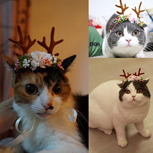 SUNTRADE - Diadema para mascotas con cuernos de reno para fiestas de Navidad, disfraz de perros pequeños y gatos