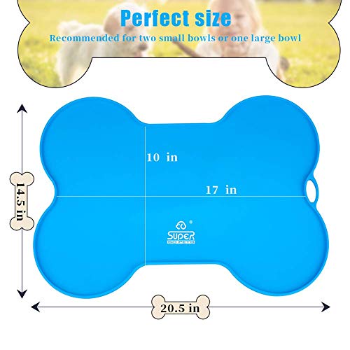 Super Design Tapete para comedero Perro de Silicona, Estera Comida en Forma Hueso Alfombrilla Antideslizante Impermeable para Perro Tapete para Comer Perro Gato