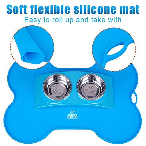 Super Design Tapete para comedero Perro de Silicona, Estera Comida en Forma Hueso Alfombrilla Antideslizante Impermeable para Perro Tapete para Comer Perro Gato