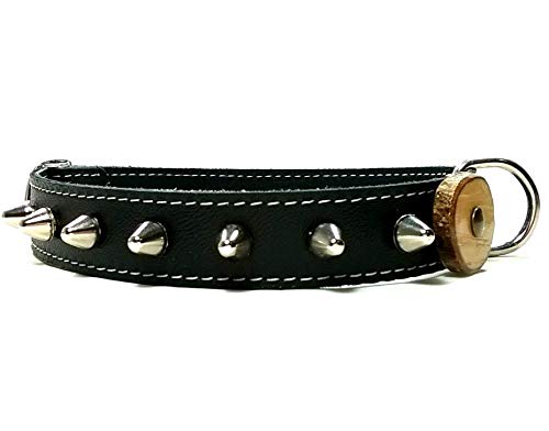 Superpipapo Original Collar para Perro de Cuero Negro con Pinchos, Todas Las Tallas, Correa Opcional, Diseño Original Artesano con Olivo, Pequeño, 40 cm XS-Wide: Cuello 25-30 cm, Ancho 28mm