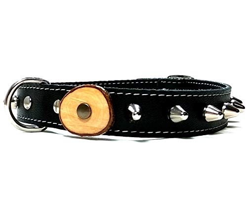 Superpipapo Original Collar para Perro de Cuero Negro con Pinchos, Todas Las Tallas, Correa Opcional, Diseño Original Artesano con Olivo, Pequeño, 40 cm XS-Wide: Cuello 25-30 cm, Ancho 28mm