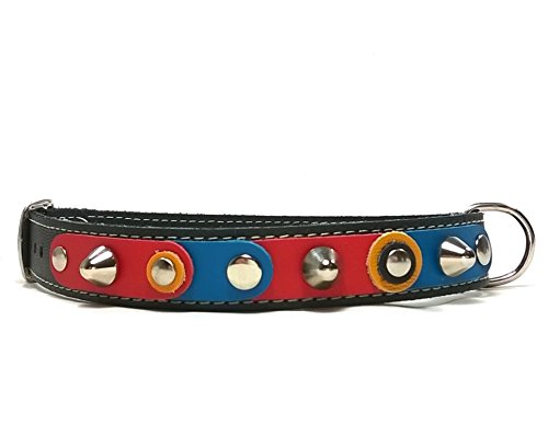 Superpipapo Original Collar para Perros, Todas Las Tallas, Correa Opcional, Diseño Azulgrana FC Barça Barcelona de Cuero Negro y Pinchos, Pequeño, 40 cm XS-Wide: Cuello 25-30 cm, Ancho 28mm