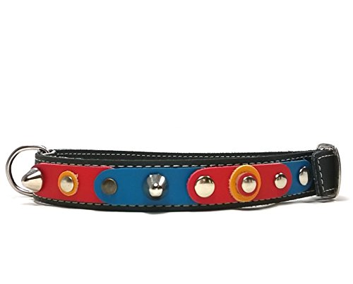 Superpipapo Original Collar para Perros, Todas Las Tallas, Correa Opcional, Diseño Azulgrana FC Barça Barcelona de Cuero Negro y Pinchos, Pequeño, 40 cm XS-Wide: Cuello 25-30 cm, Ancho 28mm