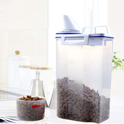 Suppyfly – Recipiente para comida para mascotas, hermético, recipiente para comida para perros gatos con vaso medidor, transparente, 2,5 L